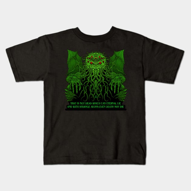 Green Cthulhu Kids T-Shirt by azhmodai